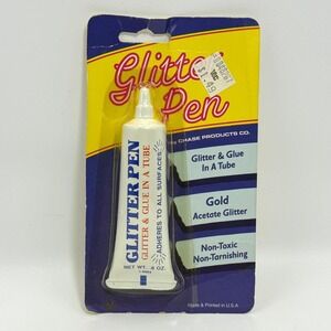 Glitter Pen Gold Acetate Glitter Tube‎ .6 oz by Chase Products – Vintage NOS